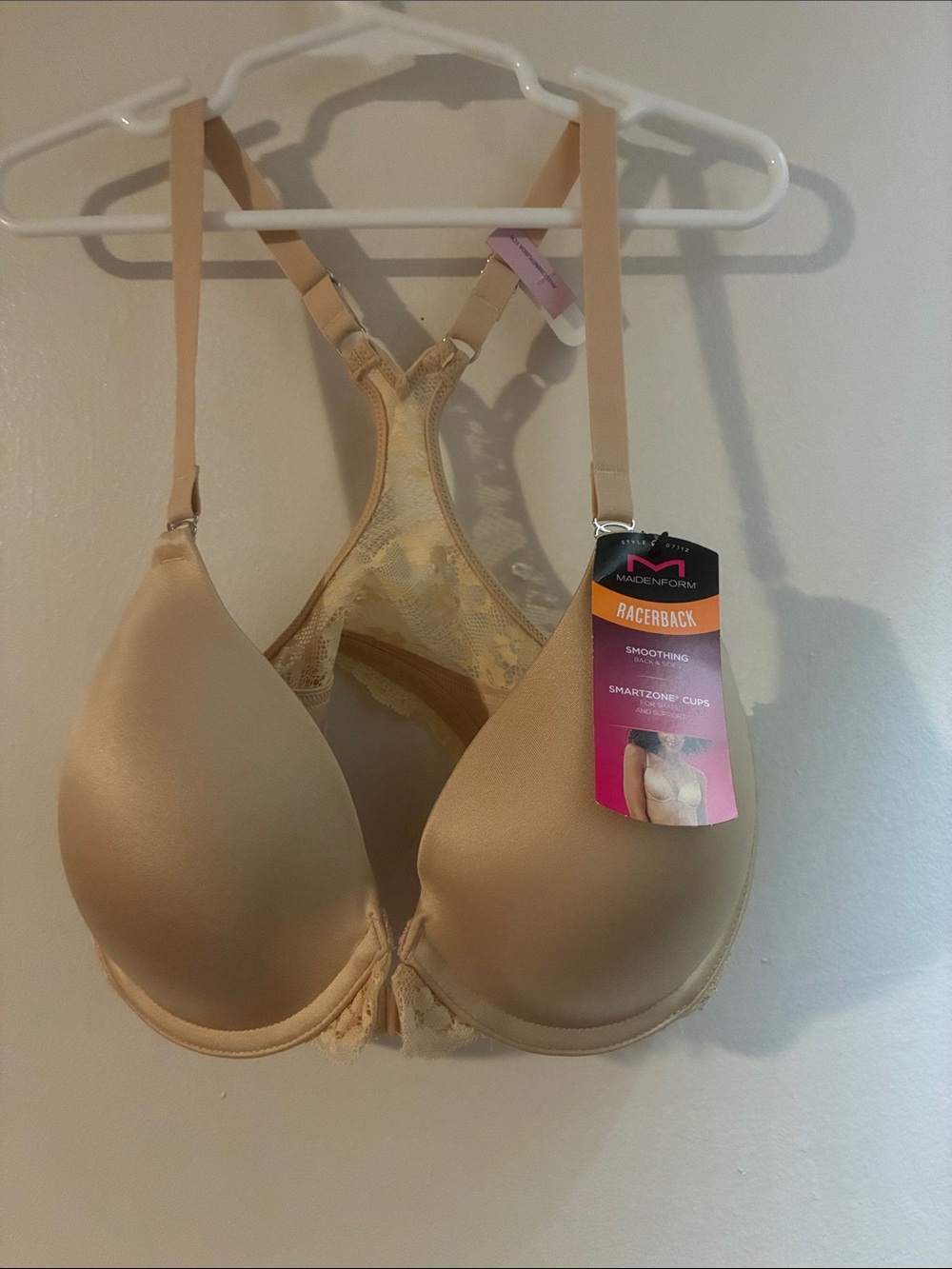 Maidenform Beige Racerback T-Shirt Bra with Lace Back 32 D NWT